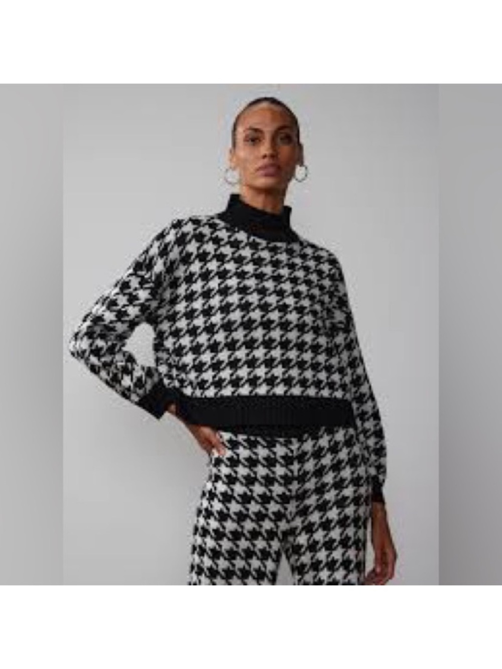 New York and company houndstooth plaid set pants knit SZ XS burgundy red sweater